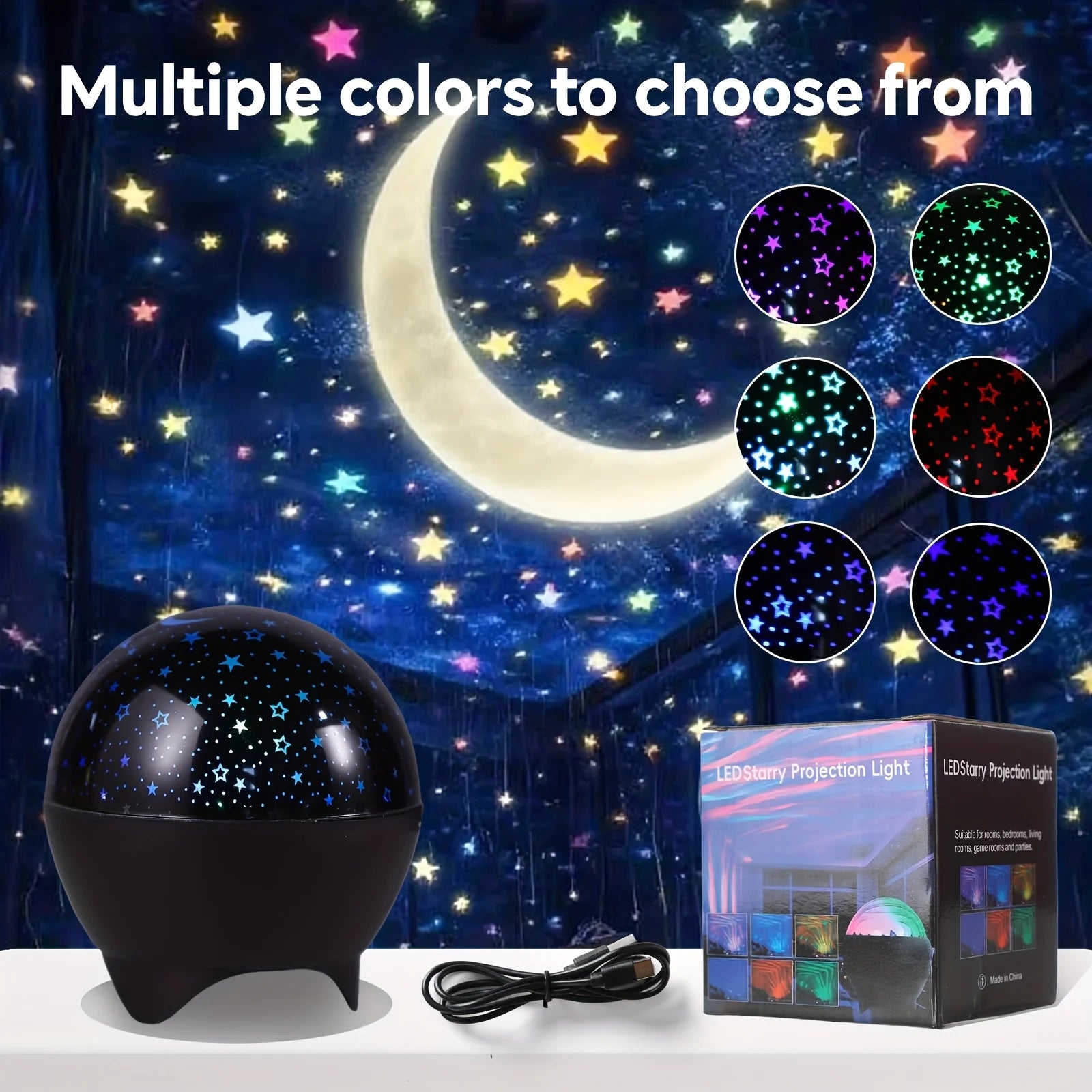 LED Night Lights Starry Sky Moon Projector Light USB Plug 7 Modes Colorful Strobe Light for Kids Room Party Galaxy Decor Gift