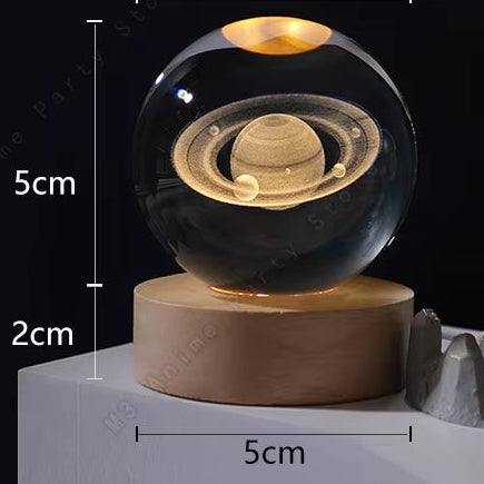 Unique 3D Crystal Ball Night Light Led Lamp Bedside Table Glowing Galaxy Lamp Saturn Planets Moon Children Birthday Gift Toy 5Cm