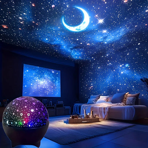 LED Night Lights Starry Sky Moon Projector Light USB Plug 7 Modes Colorful Strobe Light for Kids Room Party Galaxy Decor Gift