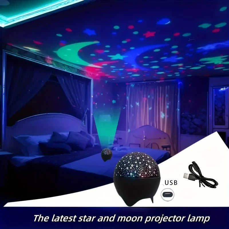 LED Night Lights Starry Sky Moon Projector Light USB Plug 7 Modes Colorful Strobe Light for Kids Room Party Galaxy Decor Gift