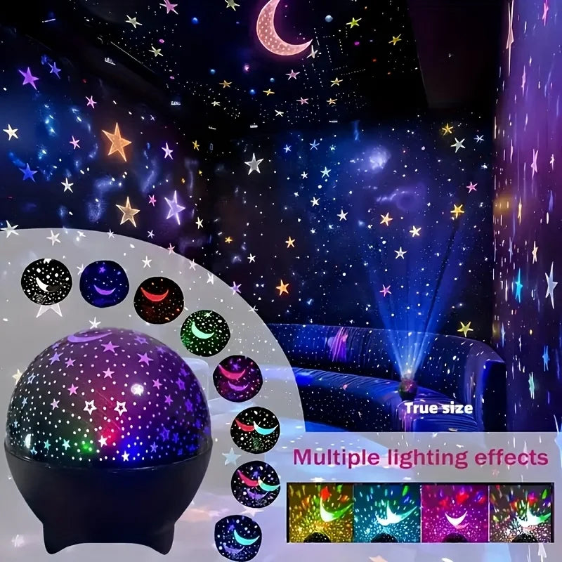 LED Night Lights Starry Sky Moon Projector Light USB Plug 7 Modes Colorful Strobe Light for Kids Room Party Galaxy Decor Gift